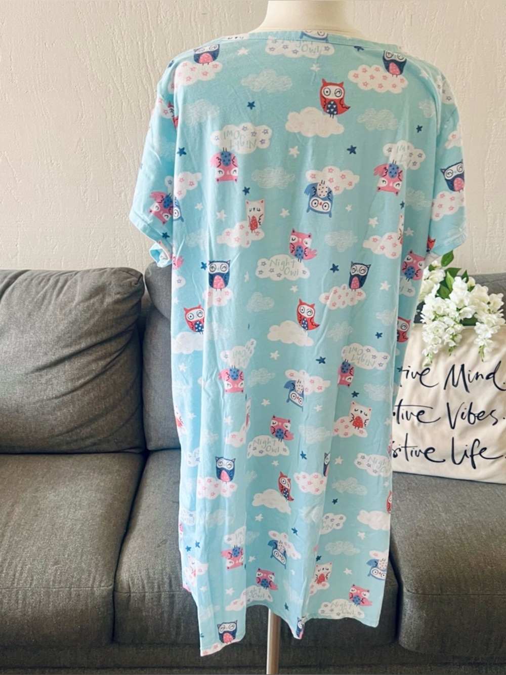 Secret Treasures Blue Owl Print Short-Sleeve Nightgown - Picture 5 of 8